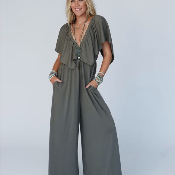 Three Bird Nest Other - The Nest On Repeat Open Back Ruffle Jumpsuit